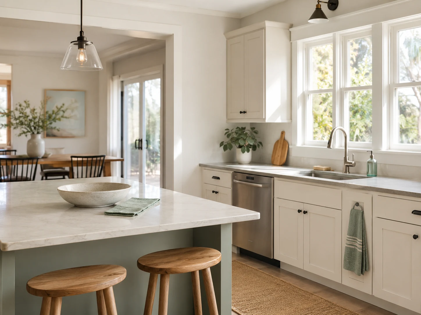 A bright kitchen reset with clean surfaces and natural light.