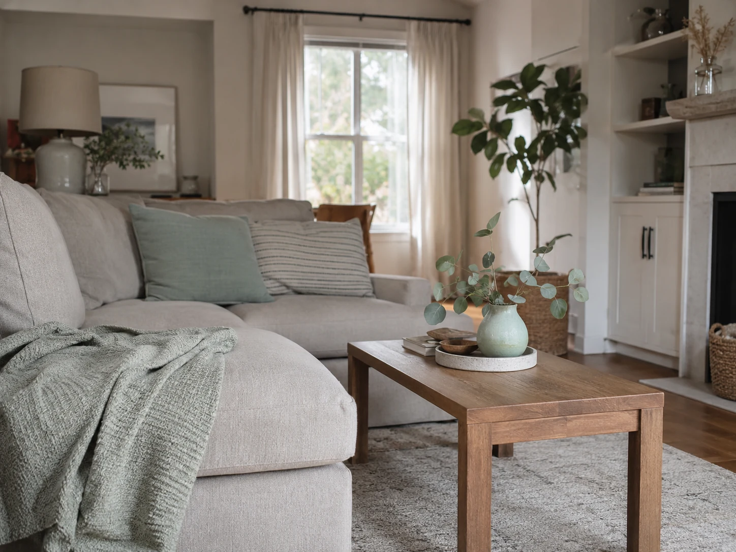 A calm living room after a recurring ClearDay cleaning visit.