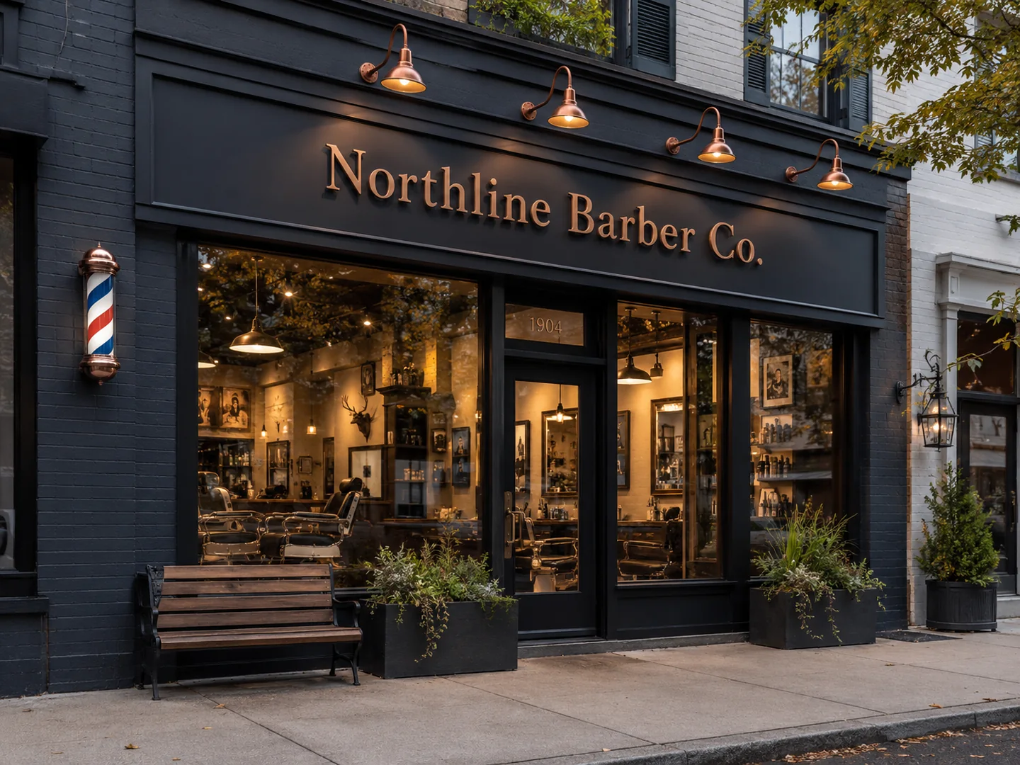 The welcoming Northline Barber Co. storefront